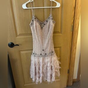 🌸 Vintage-Inspired Blush Pink Beaded Flapper Dress – Size Small 🌸